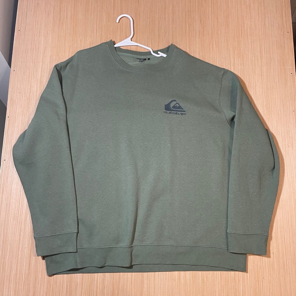 Quiksilver Sweatshirt Mens Olive Green Logo Crewneck Pullover Surf Skate